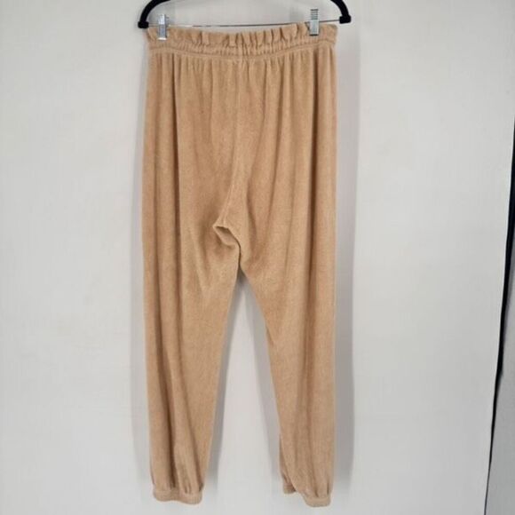 DONNI. Camel Terry Drawstring Joggers Jogging Pants Size Large Tan Pull On Beach - Picture 10 of 11
